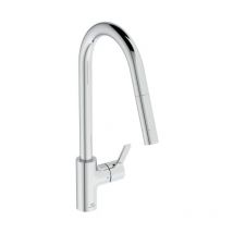 Robinet de cuisine avec douchette Ideal Standard Gusto 2 jets chromé + microfibre