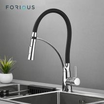 Forious - Robinet Cuisine mitigeur avec douchette Extractible en Silicone Noir Pivotant 360° Mitigeur Evier