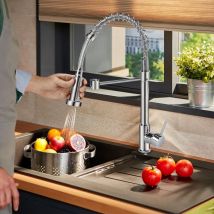 Jn.songs - Robinet Cuisine Pivotant à 360° Mitigeur Cuisine à Ressort Spiralé en Acier Inoxydable avec Douchette Extractible - Argent