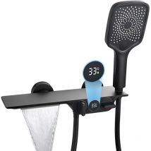 Oihpaw - Colonne de douche - Affichage de la température - Mitigeur de bain mural - avec mitigeur douchette 3 fonctions - Laiton - Noir