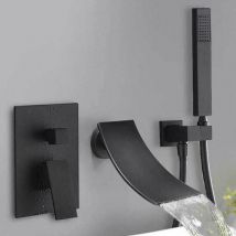 Gojoy - 3 trou noir Baignoire Robinet Cascade avec douche à main cascade Robinet Robinet De Douche Ensemble mural Robinet Mitigeur