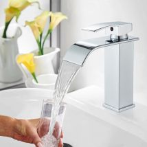 Suguword - Waterfall Spout Bathroom Sink Mixer Taps,Single Handle Basin Mixer Tap,Stainless Steel faucet,Chrome
