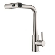 Maerex - Robinet de Cuisine 3 Jets avec Douchette Extractible, Robinetterie Mitigeur d'Évier 360° Rotatif - Sans Tuyau - Argent