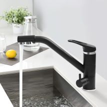 Robinet de cuisine 3 voies noir, 3 en 1 rotatif à 360 °, Mitigeur Evier Cuisine en acier inoxydable, avec 2 leviers pour toilettes, wc, Buanderie,