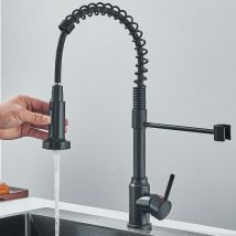 Black Kitchen Tap,Spring Kitchen Sink Mixer Tap with Pull Out Spray,Single Lever Sink Taps for Kitchen with 2-Mode Spray 360°Swivel,Hot & Cold