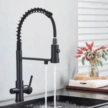 Jn.songs - Robinet de Cuisine à Ressort en Spirale Robinet d'Évier Rotatif à 360 Douchette Extensible Deux Sorties d'Eau - Noir
