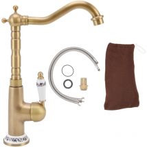 Qiyao - Robinet de cuisine Antique or tout cuivre européen Antique chaud froid mélangé 360 ° rotatif cuisine salle de bain évier robinet couleur