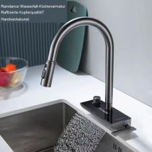 OihPaw Robinet pour lavabo - Robinet de cuisine avec douchette - avec affichage de la température - rotation 360° - 4 types de douche - grisGris