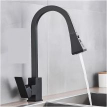 Sjqka - Robinet de cuisine carré extractible levier unique chaud froid 360 Rotation mitigeur bassin eau grue robinet for cuisine - noir