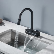 Robinet pour lavabo - Robinet de cuisine cascade avec douchette extractible - avec bouton piano et bouton rotatif - 4 modes robinet d'évier de