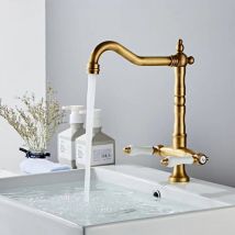 Jn.songs - Robinet de Cuisine Laiton Mitigeur Chaud et Froid à Poignée à 360° Robinet de Lavabo en Laiton avec Deux Poignées