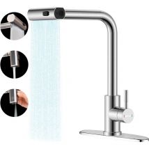 Robinet de cuisine en cascade avec pulvérisateur extractible, robinet de cuisine en Nickel brossé avec pulvérisateur 3 modes, robinet d'évier de