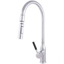 Greenice - Robinet de cuisine en laiton/zinc, plaqué chrome, eau chaude-froide, tuyaux, bec haut, poignée unique [QLI-FA-9719]