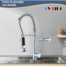 Suguword - Robinet d'évier de Cuisine, Robinet de cuisine Nickel Brossé rotatif à 360 degrés, double bec de pulvérisation, robinets de cuisine à