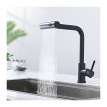 Robinet de Cuisine Noir Avec Douchette Extractible Robinetterie de Cuisine 3 Jets aux Choix Mitigeur Cuisine Rotatif à 360 Mitigeur Cuisine et Chaude