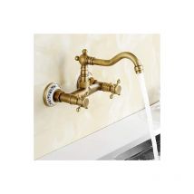 Robinet cuisine, Robinet de cuisine Mur Robinet lavabo vintage avec céramique en laiton avec eau froide et chaude mélangeur d'évier antique (ancien)