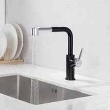 Robinet de Cuisine 7-forme avec 2 Fonctions Douchette Extractible Mitigeur Evier Noir Rotatif à 360° avec Barboteur démotable - Lonheo