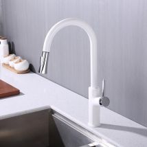 Robinet de Cuisine avec Douchette Extractible Mitigeur cuisine Bec RotatifMitigeur d'Evier avec 2 jets Robinet d'évierpour Cuisine en Acier lnox Blanc