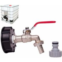 Robinet de cuve 1000L avec adaptateur ibc 3/4' - Double robinet en laiton, filetage 60mm.