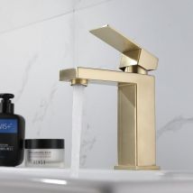 Robinet de lavabo à levier unique, robinet de lavabo au design créatif moderne, robinet monotrou brillant, or brossé, laiton massif (2 tuyaux inclus)