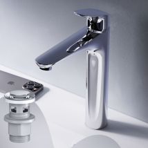 Am.pm - Haut Mitiguer Lavabo avec bonde clic clac pour lavabo Robinet Salle Bain Blanc Robinet de Lavabo pour Salle de Bain Mélangeur Lavabo en Laiton