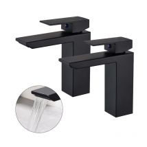2PCS Robinet Salle de Bain Cascade Noir Mitigeur Salle de Bain en Acier Inox à Deux Voies Robinet de Lavabo Design Moderne