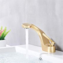 Robinet de lavabo moderne, robinets de salle de bains au design incurvé, robinets mitigeurs d'eau chaude et froide pour salle de bains - or brossé