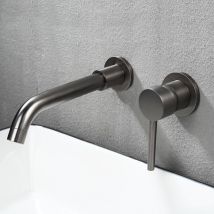 Robinet de Lavabo Mural, Mitigeur Mural en Laiton Haut de Qualité, Robinet Salle de Bains Encastré, Robinet Froid et Chaud Rotation à 360°,Gris foncé