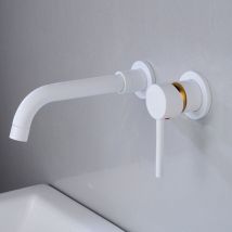 Robinet de Lavabo Mural, Mitigeur Mural en Laiton Haut de Qualité, Robinet Salle de Bains Encastré, Robinet Froid et Chaud Rotation à 360°,Blanc