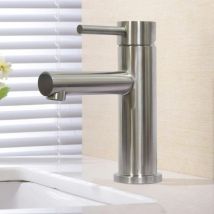 Litzee - Robinet de lave-mains Mitigeur De Lavabo Monotrou En Acier Inoxydable, Chaud Et Froid, Finition Brossée