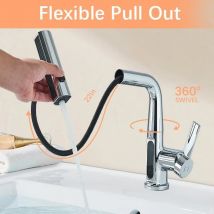 Onyzpily - Robinet de salle de bain avec affichage de la température led, robinet de salle de bain relevable avec pulvérisateur extractible, 3 Modes