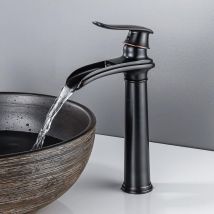 Largeight - Robinet de salle de bain cascade noire, robinet de lavabo rétro haut, robinets de lavabo en laiton, robinet de salle de bain à levier