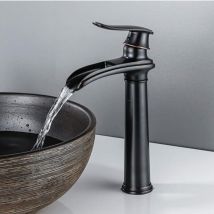 Treetalk - Robinet de salle de bain cascade noire, robinet de lavabo rétro haut, robinets de lavabo en laiton, robinet de salle de bain à levier