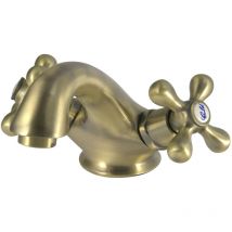 Loge - Robinet Salle De Bain Mitigeur Lavabo Laiton Antique Manettes Croisillons