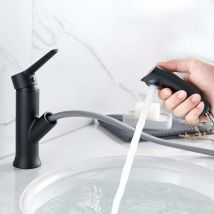 Ayyqh - Robinet de salle de bain noir avec douchette extractible, mitigeur de lavabo extractible pour salle de bain