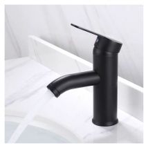 Robinet Lavabo Noir Mat en Acier Inoxydable, Unique Trou, Eau Froide et Chaude, Simple Poignée (Blacksmall)