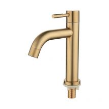 Robinet d'eau froide simple pour lavabo de salle de bain en laiton, robinet de lavabo à poignée unique avec tuyau d'arrivée d'eau, or brossé (simple