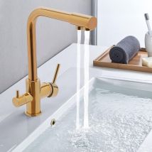 Robinet d'eau potable à 3 voies Robinet de cuisine Filtre à eau Robinet en acier inoxydable Laiton Osmose Mélangeur Plan de travail Évier Double