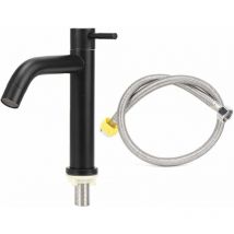 Robinet d'eau Robinet d'évier de lavabo de salle de bain en acier inoxydable Robinet d'eau froide simple avec tuyau