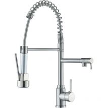 Robinet d'évier de Cuisine, Robinet de cuisine Nickel Brossé rotatif à 360 degrés, double bec de pulvérisation, robinets de cuisine à ressort,