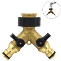 Rwoythk - Distributeur de Tuyau d'Arrosage en Laiton à 2 Voies, Séparateur de Robinet d'Eau en y avec Vannes Marche/Arrêt Individuelles pour Arrosage