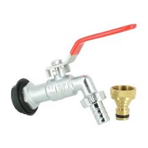 Robinet laiton chromé 15 mm + Nez 20X27 pour Récupérateur Eau
