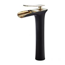 Robinet Lavabo Robinet Salle de Bain Cascade Mitigeur avec Raccordement Eau Froide Chaud - Noir Or