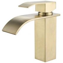 Mowze - Robinet de Lavabo Cascade, Robinet Salle de Bain avec Eau Froide & Chaude Disponible, Mitigeur Lavabo Laiton,Doré