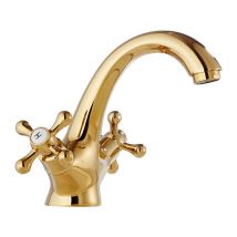Robinet Lavabo Retro, Mitigeur Salle de Bains Vintage, Or,avec 60cm Tuyau de Raccordement X2