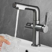 Robinet Lavabo, Robinet Salle Bain de Rotative à 360 ° Affichage Numérique Mitigeur Lavabo Extensible Mitigeur Salle de Bain Ascenseur Robinet avec 2