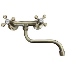 Bagnoclic - Robinet mélangeur cuisine mural bronze, vieux laiton, ancienne