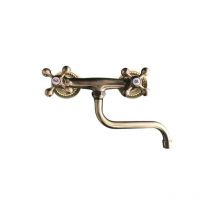 Bagnoclic - Robinet mélangeur cuisine mural bronze, vieux laiton, ancienne