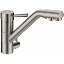 Robinet Mitigeur 3 Voies Nickel Brossé – Tuyau Indépendant Pour Eau Purifiée – Canne Orientable 360° – Hauteur 213 Mm – Waterconcept
