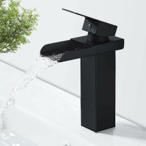 Mitigeur de lavabo, noir mat Mitigeur de lavabo en laiton pour eau froide et chaude, valve en céramique, design concave du mitigeur de lavabo, g 3/8